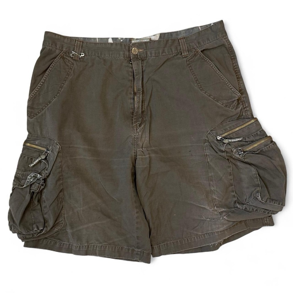 Vintage Plugg Jeans Baggy Distressed Brown Cargo Shorts Men's Size 38 Skater Y2K